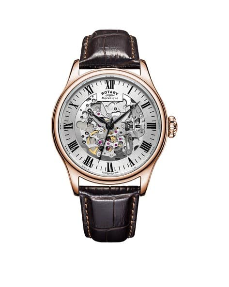 Brown Leather Rotary Black Leather Strap Automatic Men's