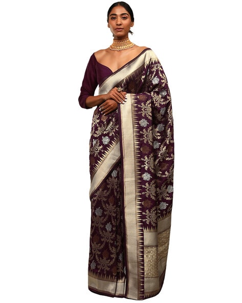 Coffee Brown Banarasi Silk Saree With Weaving & Printed Work – Sareewave