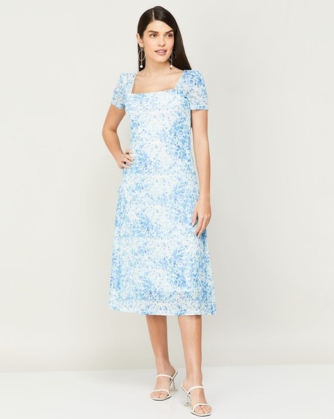 Blue deals white dress