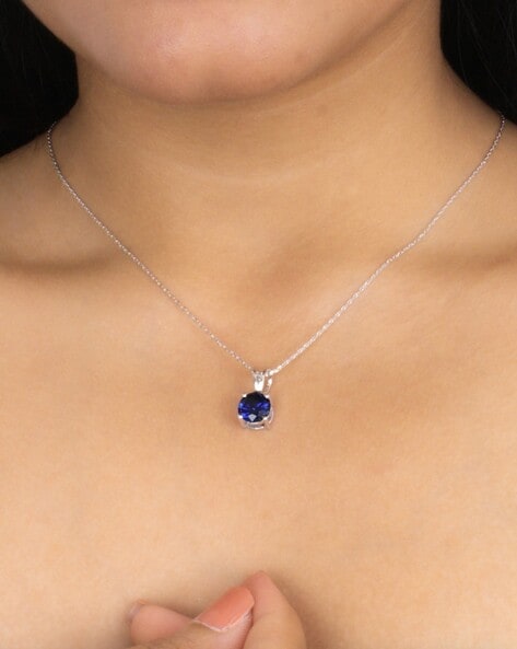 Ori small pendant necklace Blue sapphire & Diamond set in White gold –  Juvetti