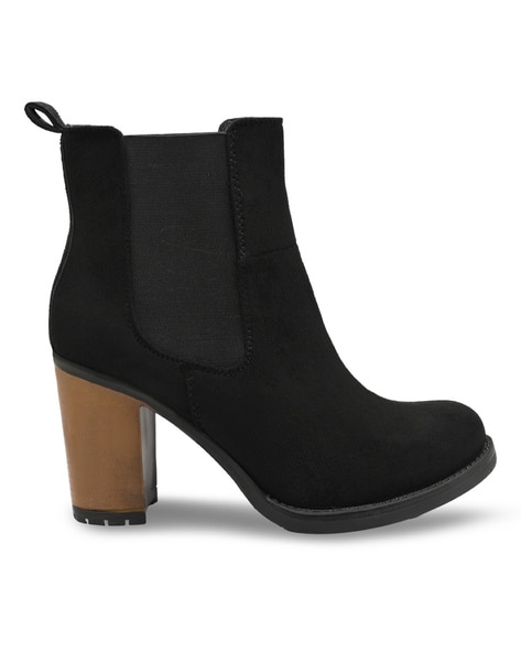 Women's Fashionable Suede Block Heel Ankle Boots, Elegant High Heel Black  Booties | SHEIN USA
