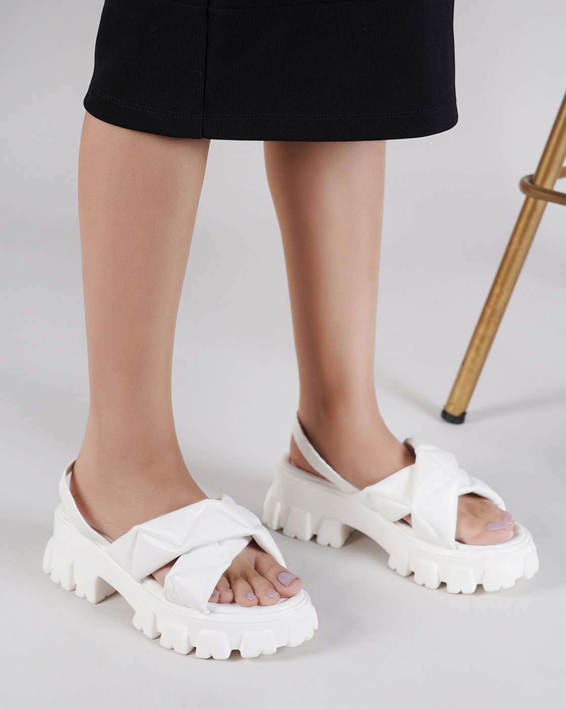 White Chunky Heel Sandals