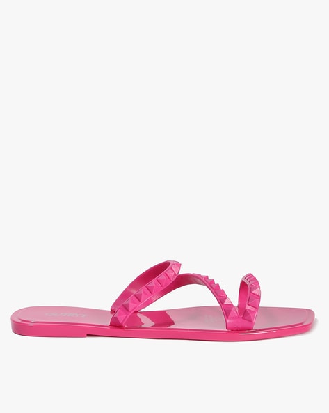 INDIYA FLAT | Candy Pink Nappa Leather Flat Sandals with Crystal Hearts |  Summer Collection | JIMMY CHOO