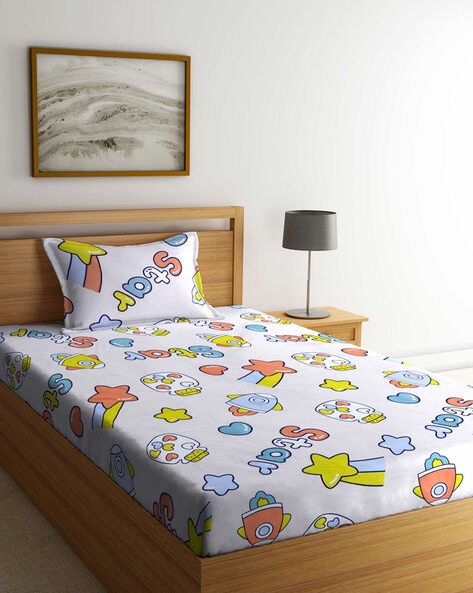 Cartoon print single bed sheet best sale