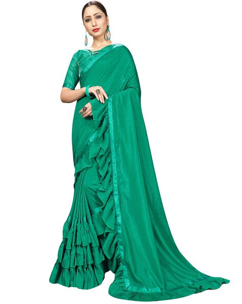 Light Green Color Party Wear Printed Heavy Ruffle Saree B3145 –  TheDesignerSaree