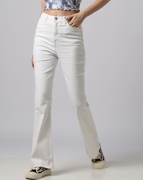 Buy PATRORNA White Mid Rise Relaxed Fit Bootcut Trousers for Women Online   Tata CLiQ