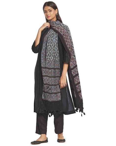 Ajrakh Printed Dupatta with Tassels Price in India