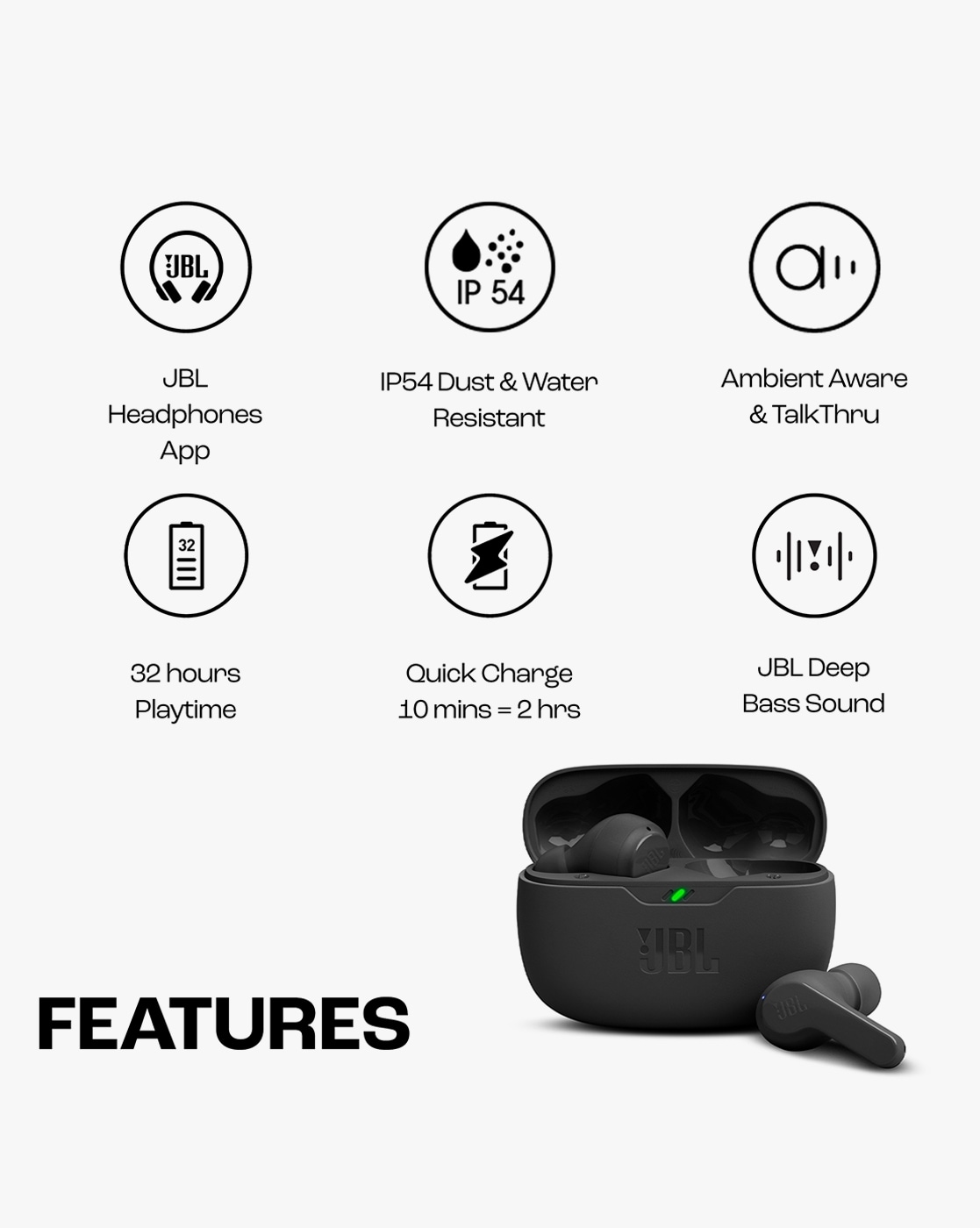 JBLWBEAMBLK True Wireless Earbuds