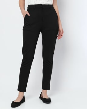 Buy Cottonworld Women Black Regular Fit Solid Regular Trousers on Myntra   PaisaWapascom