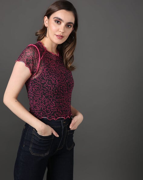 TOMMY HILFIGER All-Over Doodle Print Slim Fit Mesh Top