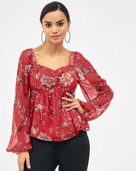 SAVE ₹944 on Tior Floral Print Square-Neck Peplum Top