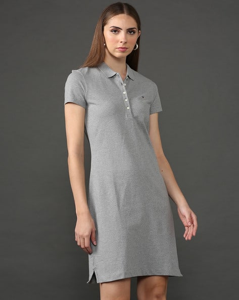 Heathered Shift Dress with Spread Collar