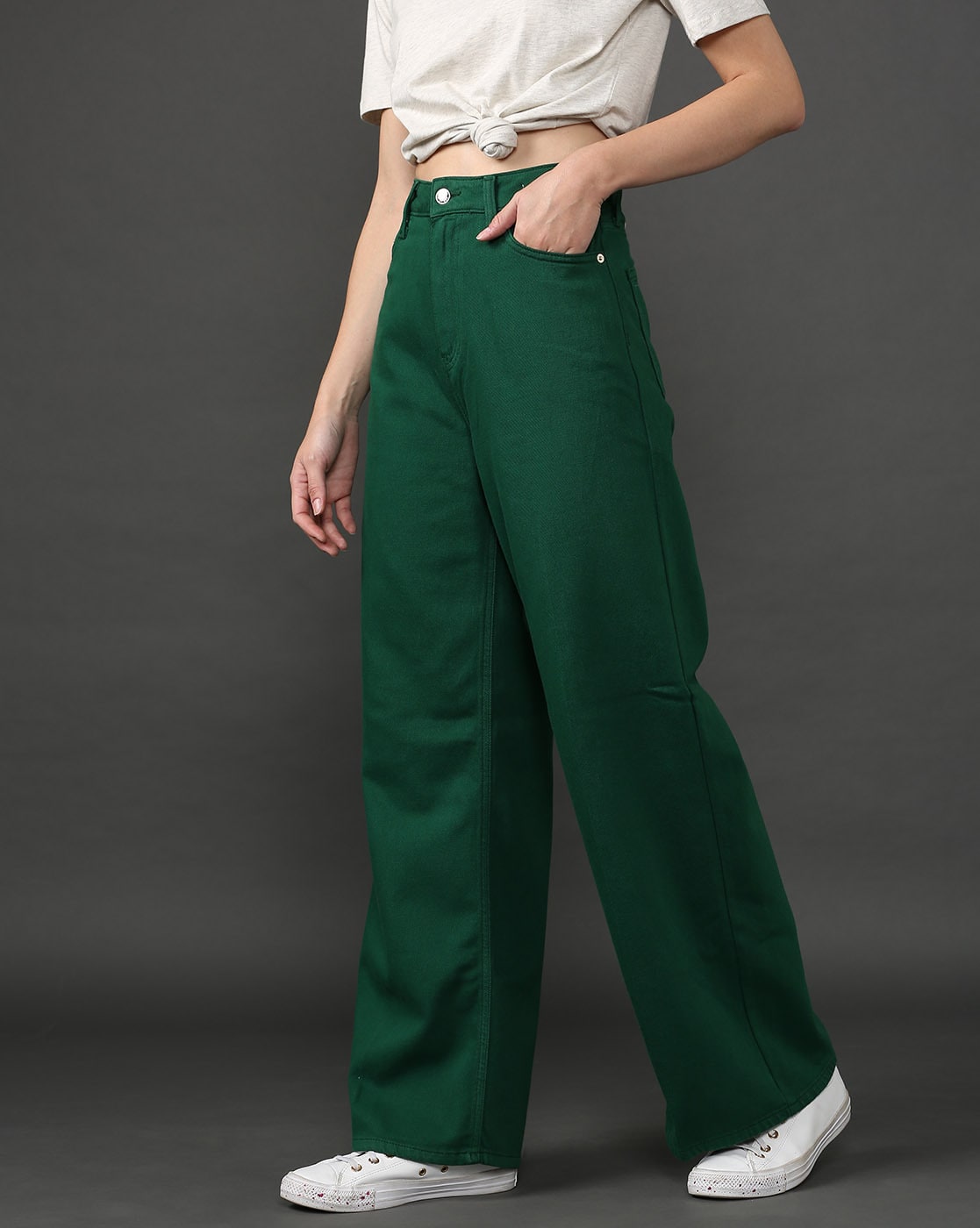 Emerald green wideleg pants  HOWTOWEAR Fashion