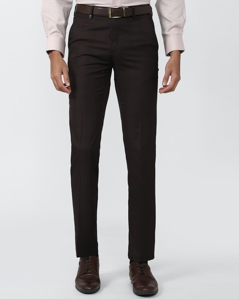 Buy Van Heusen Brown Slim Fit Textured Trousers for Mens Online  Tata CLiQ