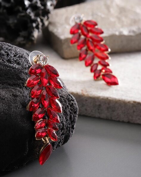 Buy Ruby Red Stone Studded Oxidised Silver Jhumka Earrings Online  The  Jewelbox