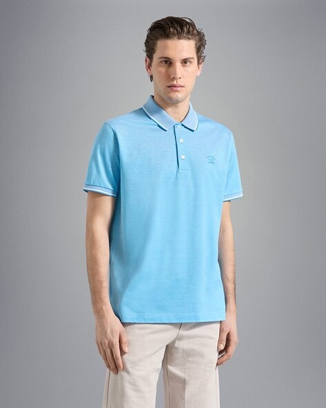 Check placket on sale cotton polo shirt