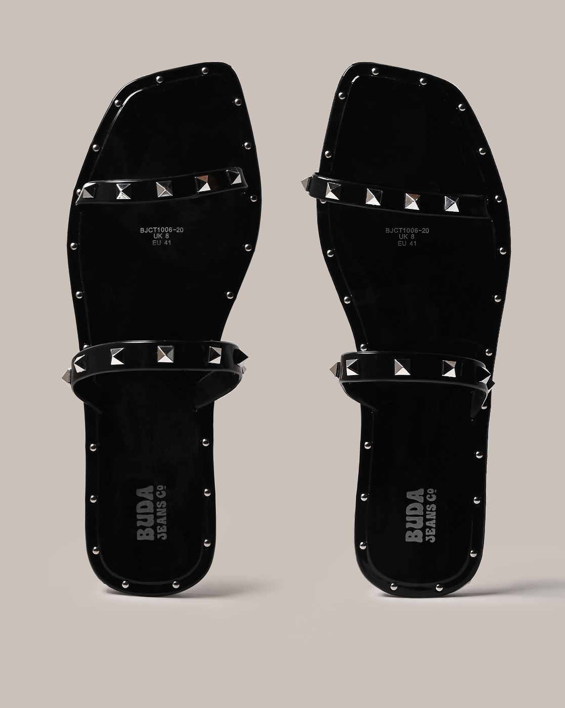 Black 3-Strap Studded Flat Sandals – Shaadilogy