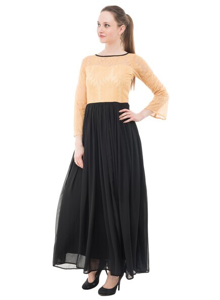 Women Yellow V-neck Long Sleeve Georgette Maxi Dress at Rs 842.00 | मैक्सी  ड्रेस - SVB Ventures, Bengaluru | ID: 2849575589155