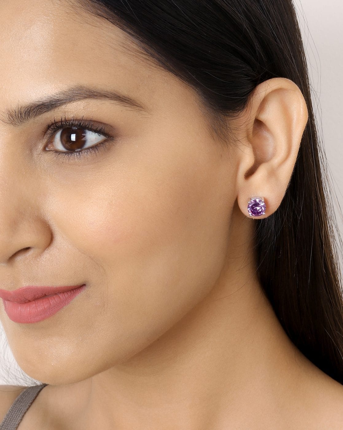 Real Amethyst Stone Gold Studs Earrings ER3898