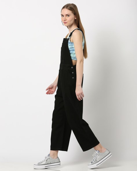Topshop cropped wide leg denim jumpsuit - size 10 - black | eBay