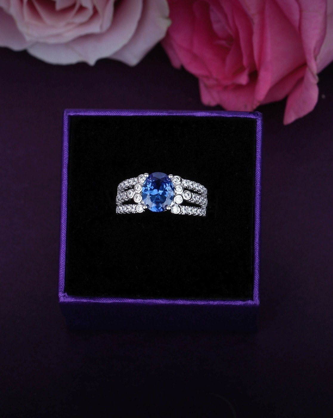Natural Oval Blue Sapphire Ring Sapphire Diamond Halo Ring 18K