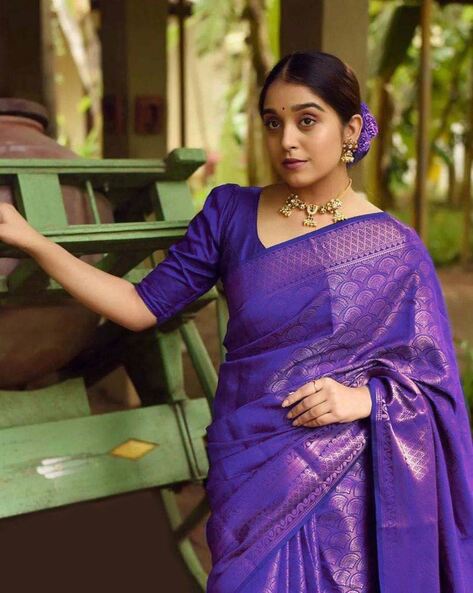 Party Wear Look LAVENDER color soft banarasi silk saree collection