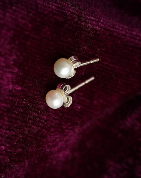 White Freshwater Cultured Pearl & Diamond Cluster Stud Earrings