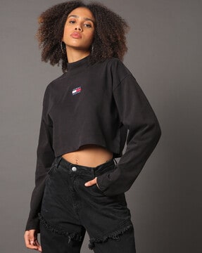 Tommy hilfiger mock neck cropped clearance sweatshirt