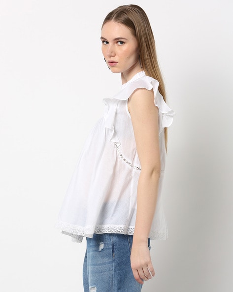Lace-Up Ruffle Tube Top • White – loveyoumore