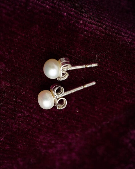 Genuine Pearl Stud Earrings In Pure Platinum - CRISLU