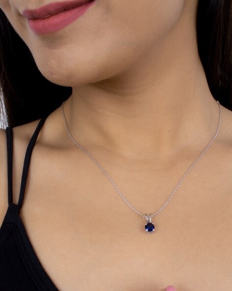 Lab Created Blue Sapphire Necklace in Sterling Silver with Diamond Acc –  Diamond Classic Jewelry