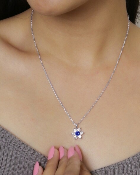 Blue Sapphire White Gold Necklace | KLENOTA