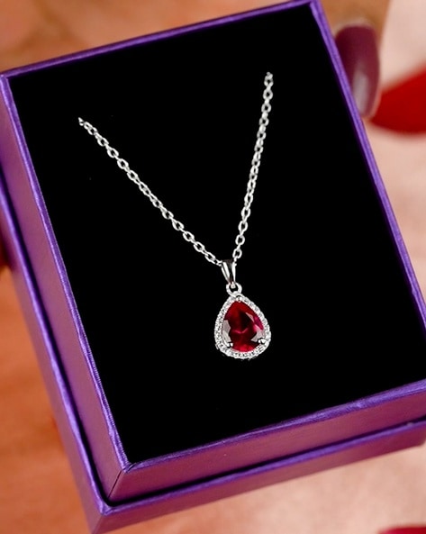 Sookie Necklace - crimson red ruby gemstone solitaire necklace – Foamy Wader