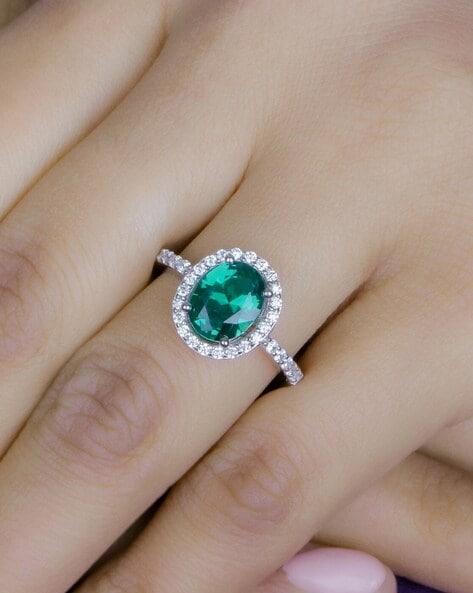 Prong Set Emerald Round Diamond White Gold Engagement Ring (Design ER-6) |  GemPundit