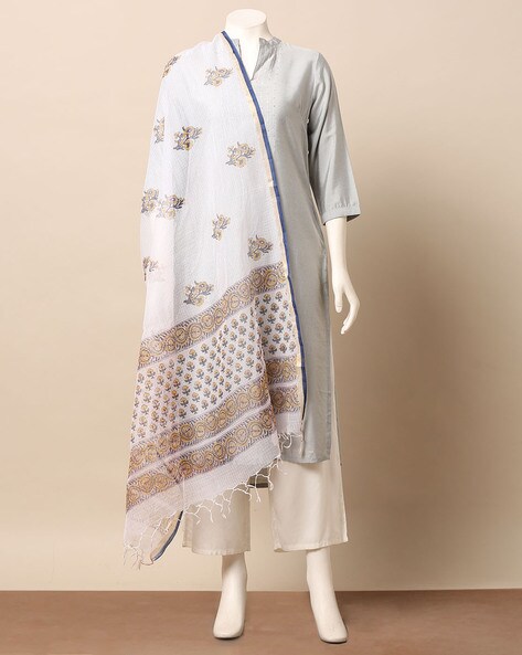 Sanganeri Handblock Printed Kota Pure Silk Cotton Dupatta Price in India