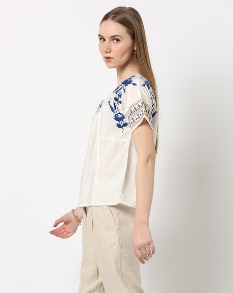 Miss Shop Linen Square Neck Top In White