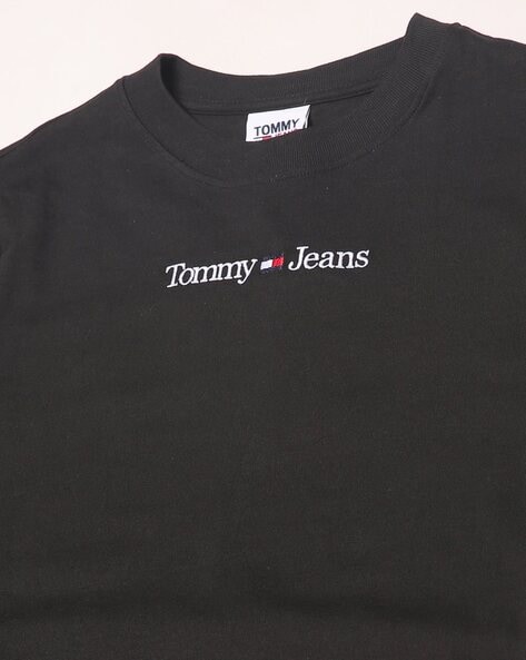 TOMMY HILFIGER BBY Serif Linear Slim Fit Crew-Neck T-Shirt For Women (Black, XXS)