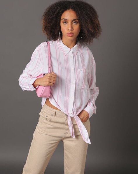 Pink tommy online hilfiger shirt womens