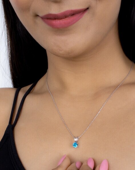 Women's Crystaluxe Heart Pendant Necklace with Bermuda Blue Crystal in  Sterling Silver, 18