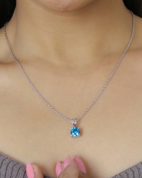 Natural Blue Topaz Pendant, December Birthstone Necklace - Shraddha Shree  Gems