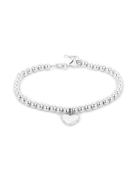 Sterling Silver Stretchy Beaded Heart Charm Bracelet | Jewellerybox.co.uk