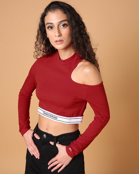 Cropped red hot sale shirt