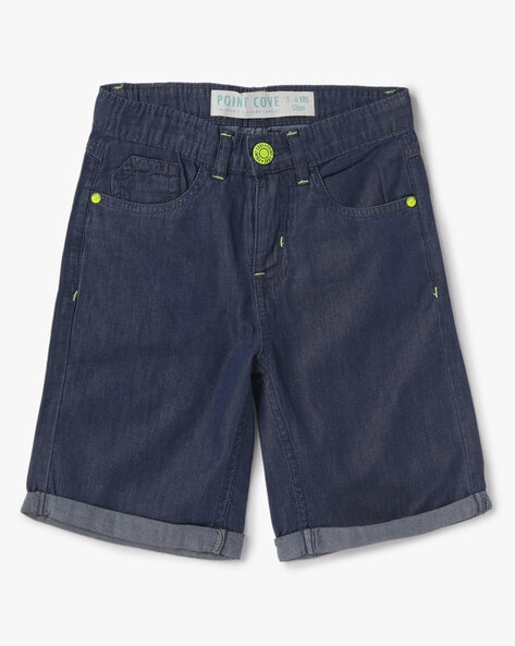 Buy Cyparel Women's Rhinestone Denim Shorts Mid Waist Ripped Frayed Raw Hem  Tessles Stretchy Jean Shorts with Pockets, Little Blue, L at Amazon.in
