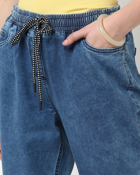 High Waisted Denim Joggers Jeans for Women Drawstring Elastic