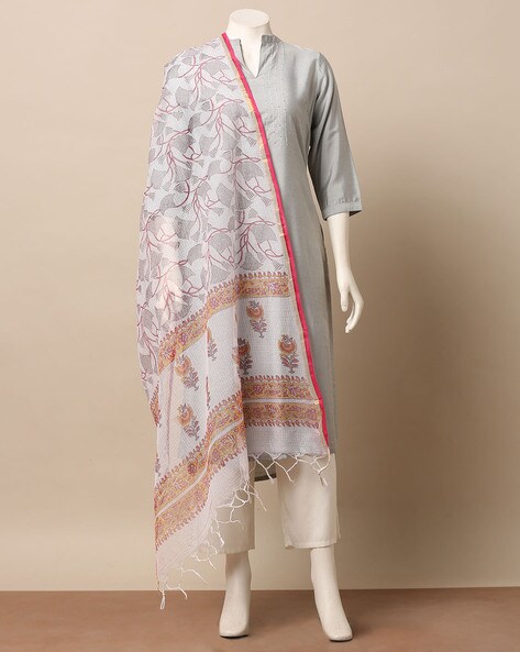 Sanganeri Handblock Printed Kota Pure Silk Cotton Dupatta Price in India