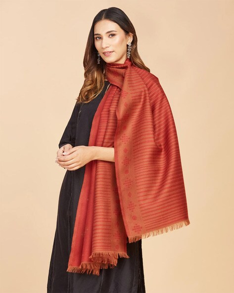 Striped Stole with Fringed Hem Price in India