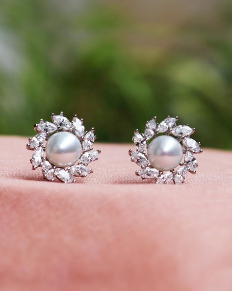 Buy Prita by Priyaasi Pearl Flower Oxidized Silver Stud Earrings Online At  Best Price @ Tata CLiQ