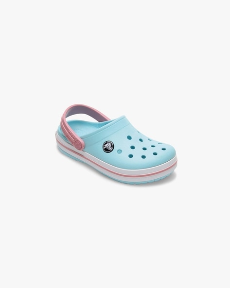 Blue and cheap pink crocs