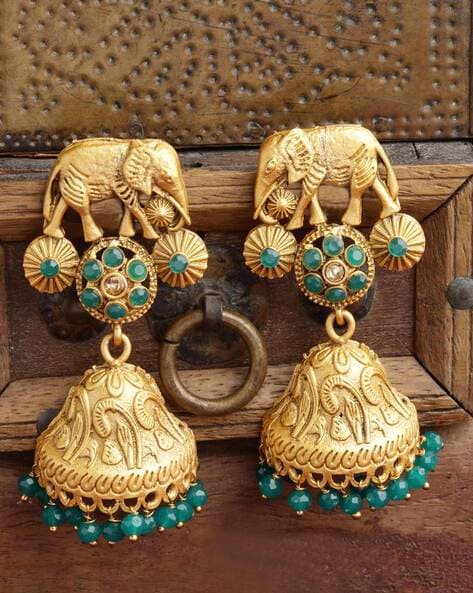 Gold Plated South Indian Style Gold Plated Jhumka Ring Model Earring for  Women and Girls Ring with Hanging Beads with Jhumki