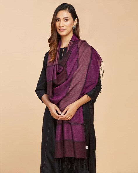 Colour-block Stole with Fringes Price in India